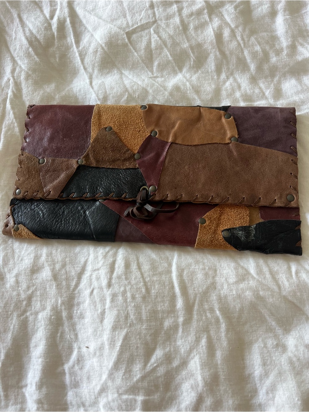 Private Label Patchwork Clutch in Brown, Black & Burgundy